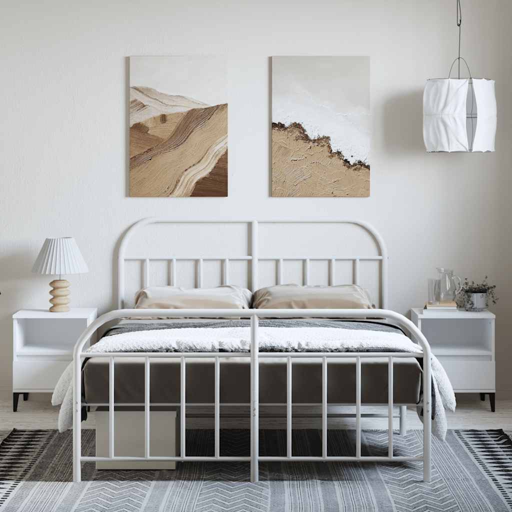 Metal Bed Frame without Mattress with Footboard White 135x190cm