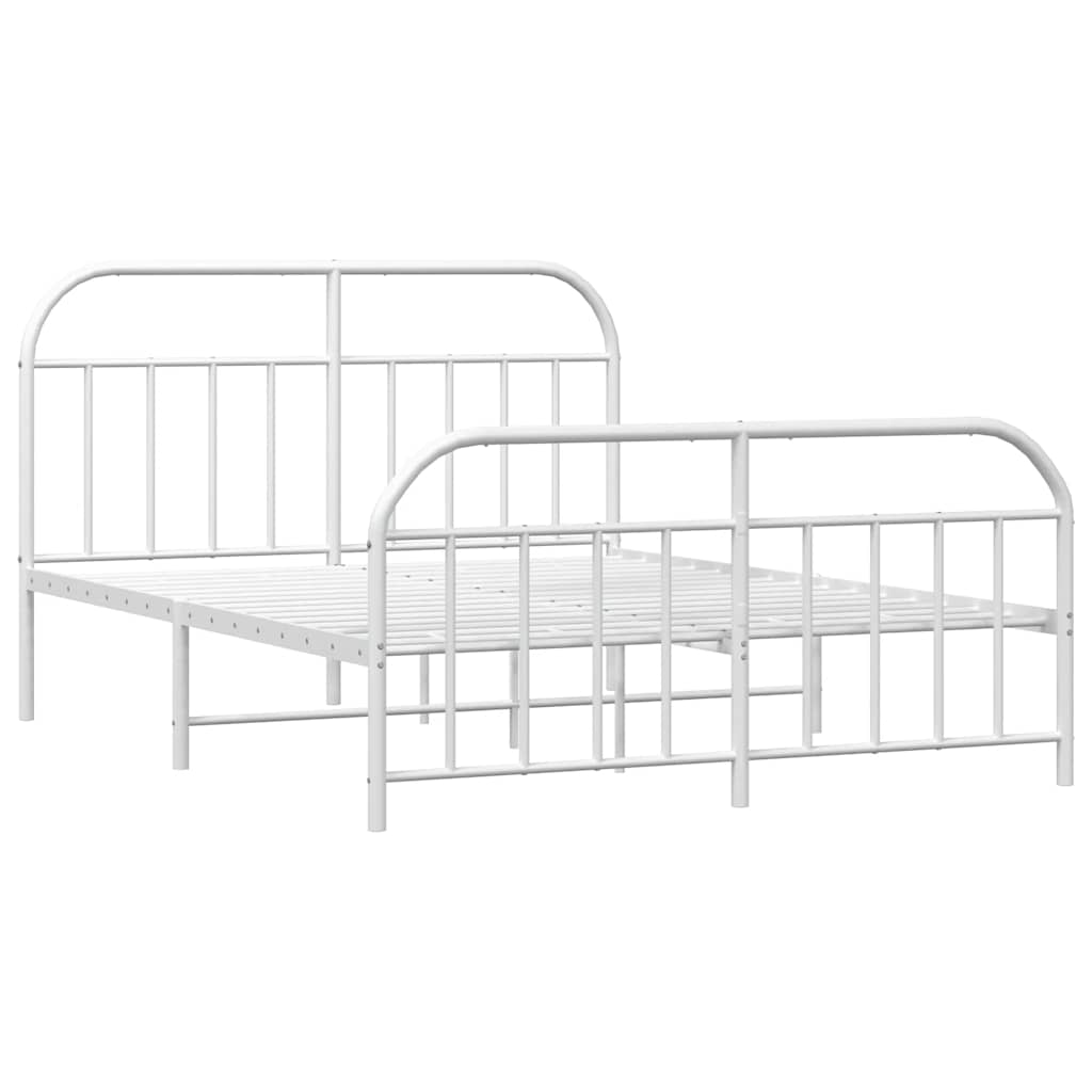 Metal Bed Frame without Mattress with Footboard White 150x200cm
