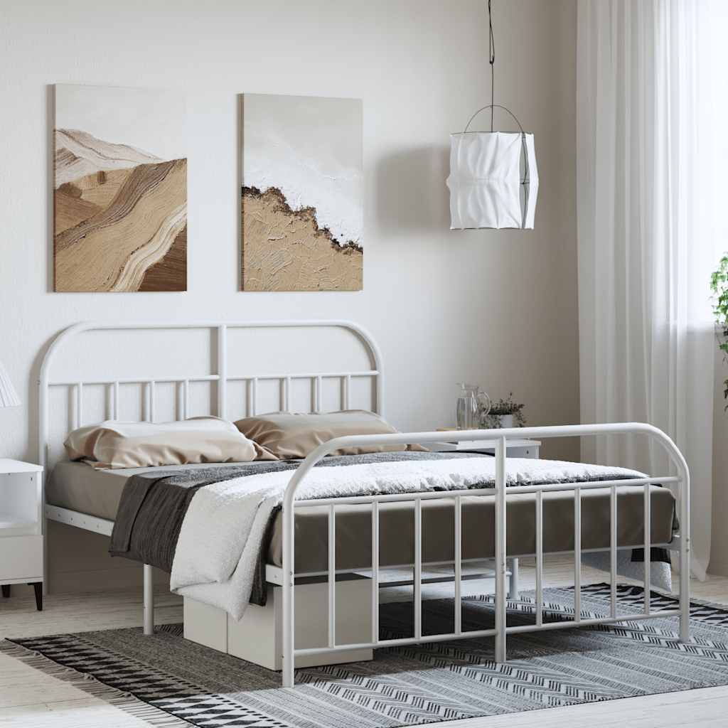Metal Bed Frame without Mattress with Footboard White 150x200cm