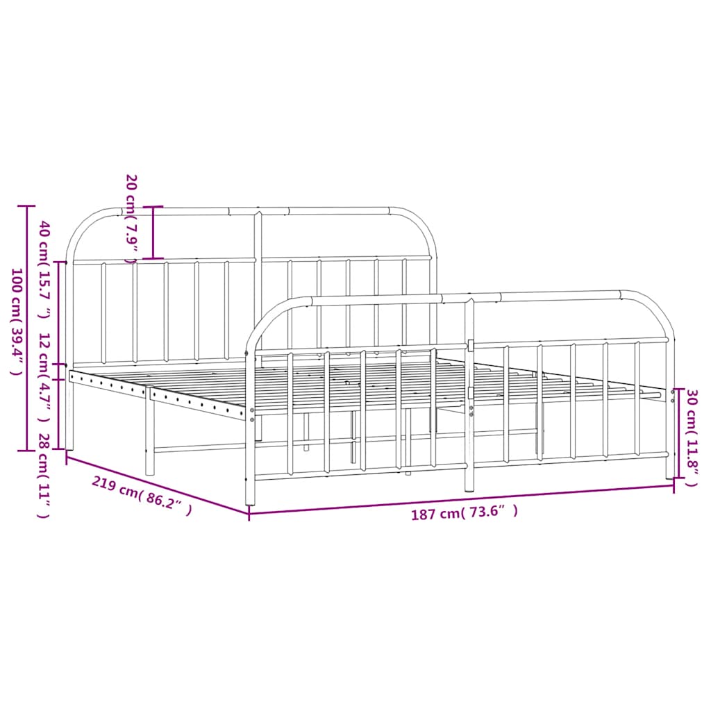 Bed Frame | White | Powder-Coated Steel | Double | Bed Frame
