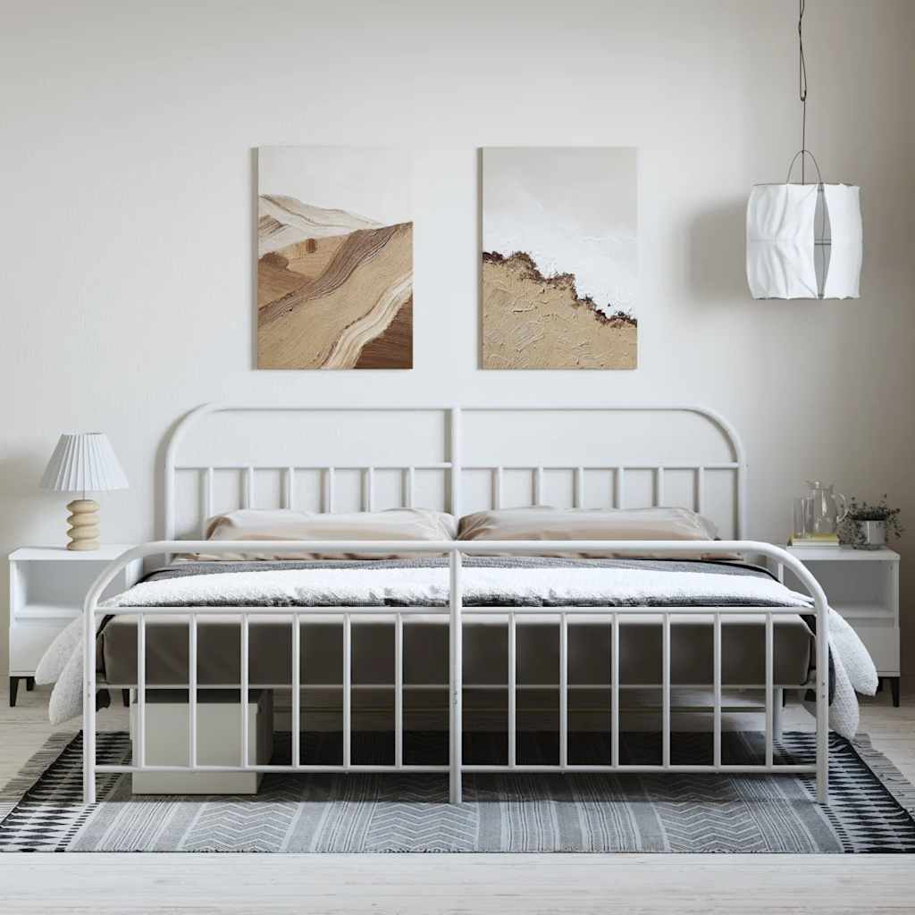 Bed Frame | White | Powder-Coated Steel | Double | Bed Frame