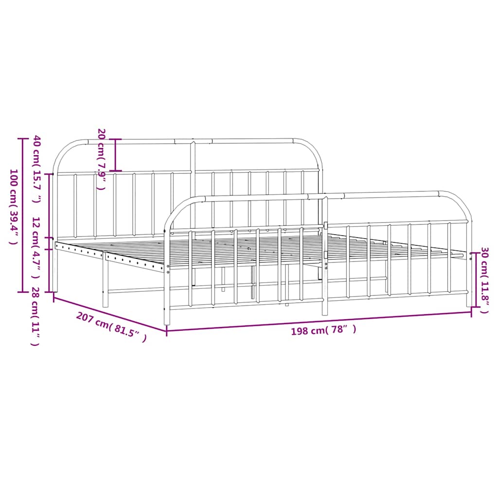 Bed Frame | White | Powder-Coated Steel | Double | Bed Frame