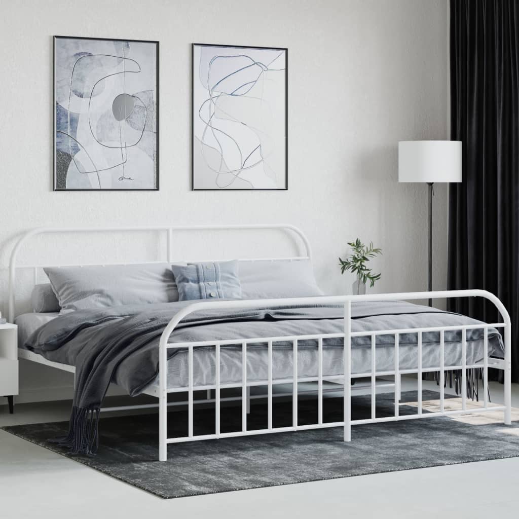 Bed Frame | White | Powder-Coated Steel | Double | Storage | Bed Frame