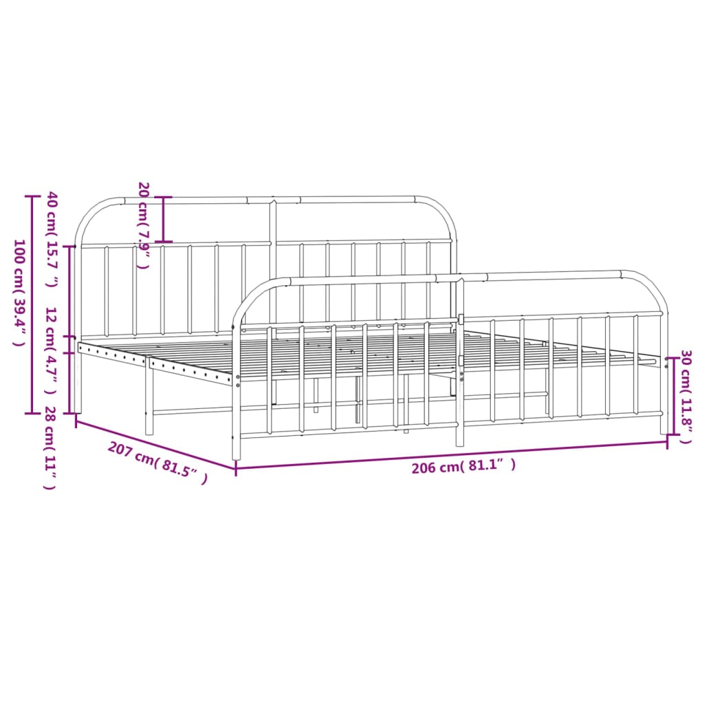 Bed Frame | White | Powder-Coated Steel | Double | Storage | Bed Frame