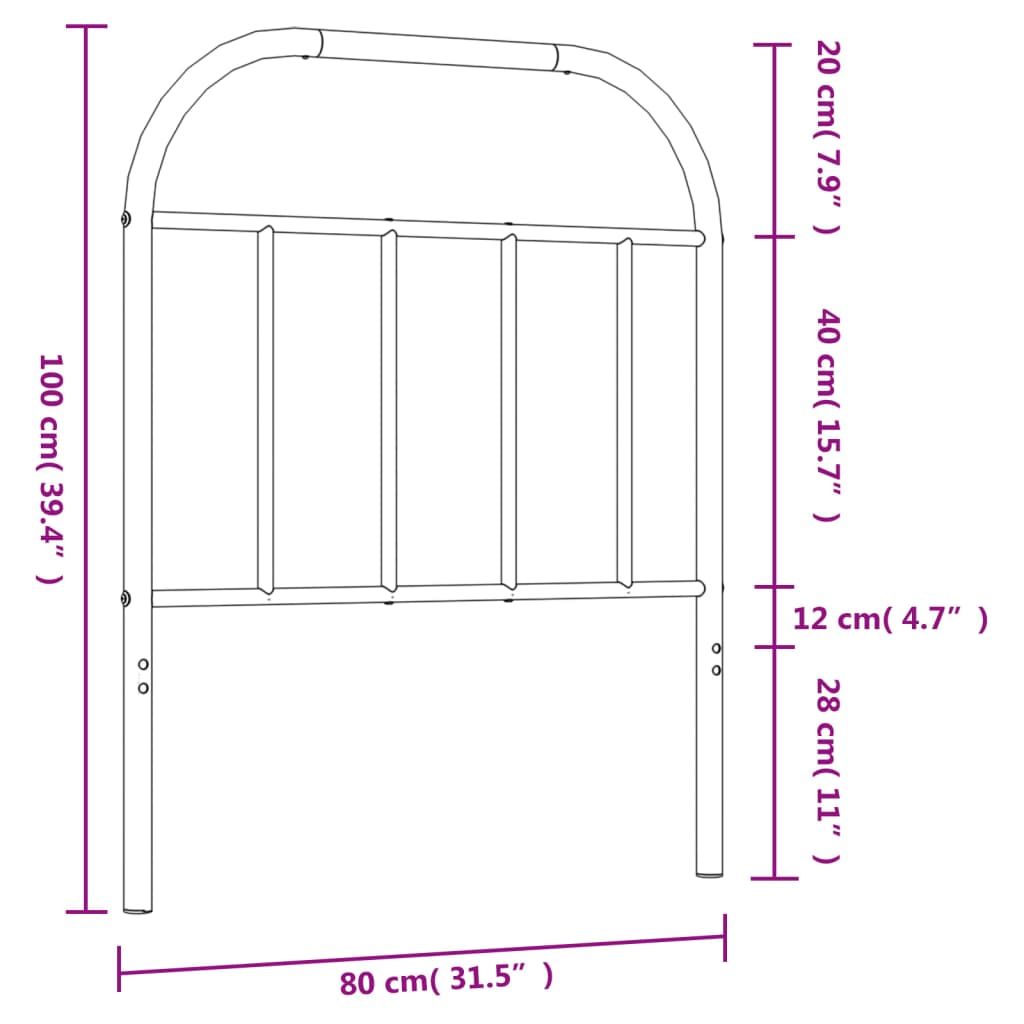 vidaXL Metal Headboard White 75 cm