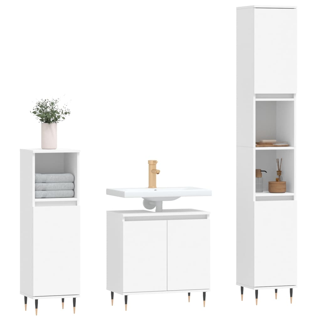 vidaXL 3 Piece Bathroom Cabinet Set White Engineered Wood