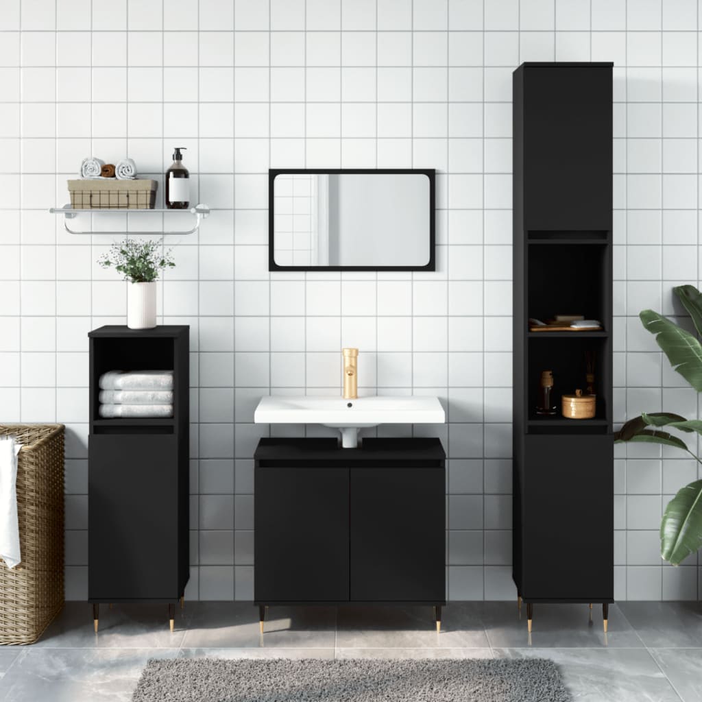 vidaXL 3 Piece Bathroom Cabinet Set Black Engineered Wood