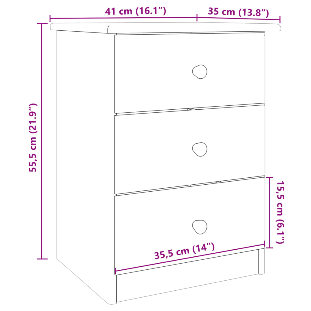 vidaXL Bedside Cabinet ALTA 41x35x55.5 Solid Wood Pine