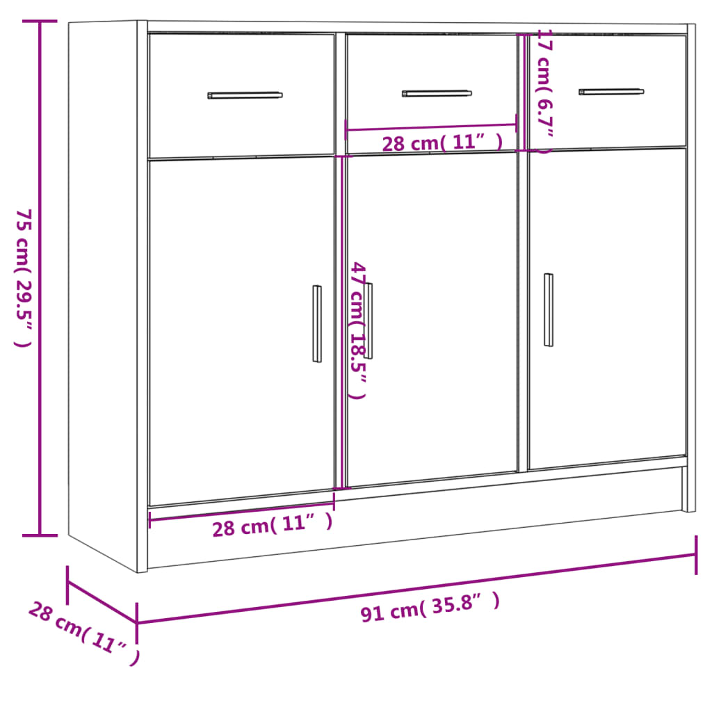 Sideboard | Grey Sonoma | Engineered Wood | 91 x 28 x 75 cm | Sideboard