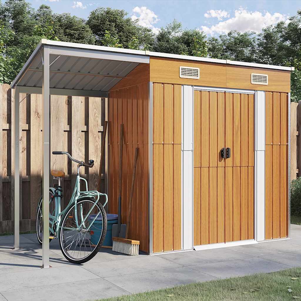 Garden Shed with Extended Roof Light Brown 277x107x181cm Steel