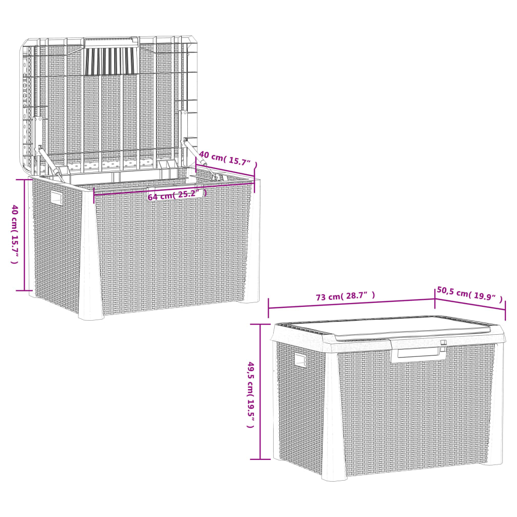 vidaXL Garden Storage Box with Seat Cushion Brown 125 L PP