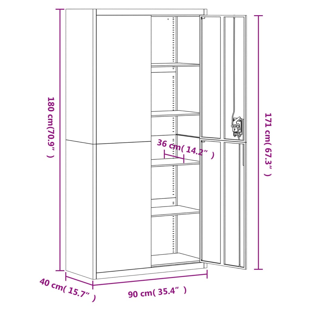 File Cabinet White 90x40x180 cm Steel