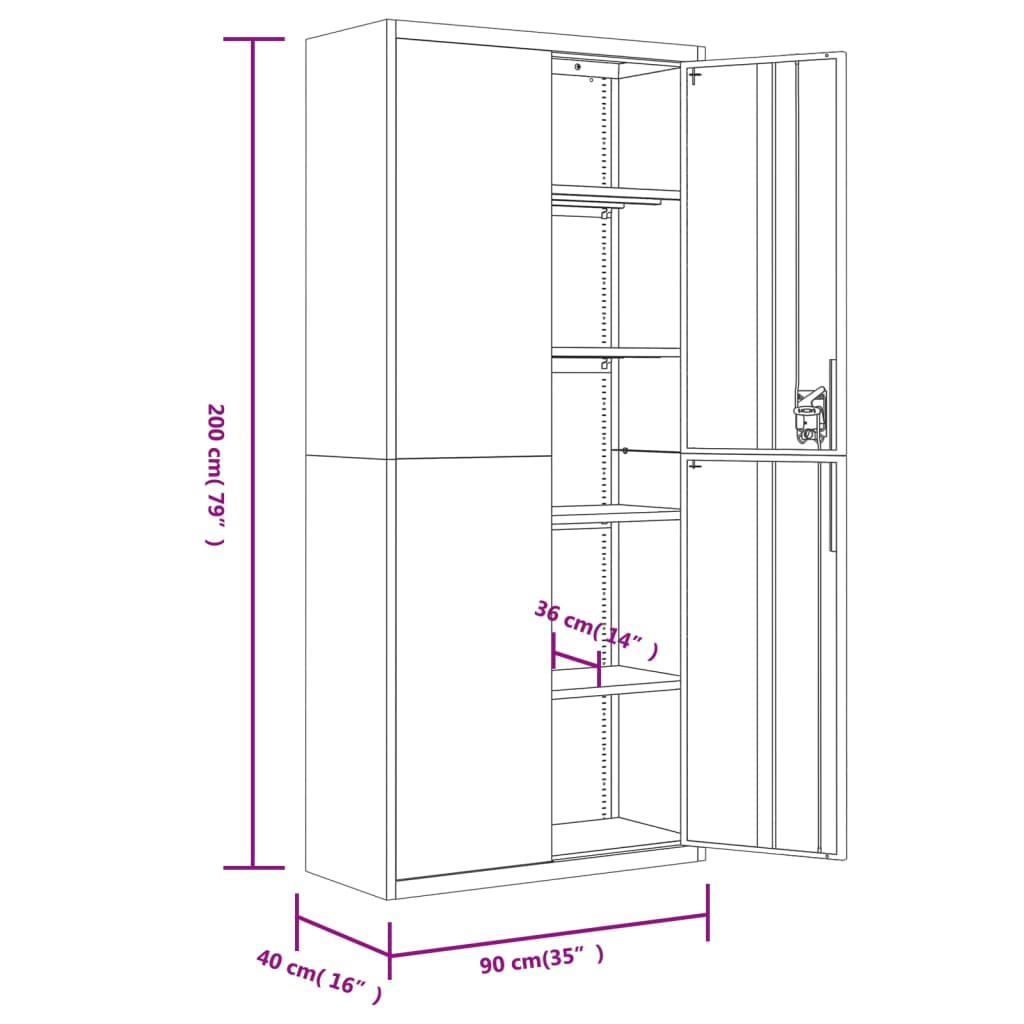 vidaXL File Cabinet Anthracite and Red 90x40x200 cm Steel