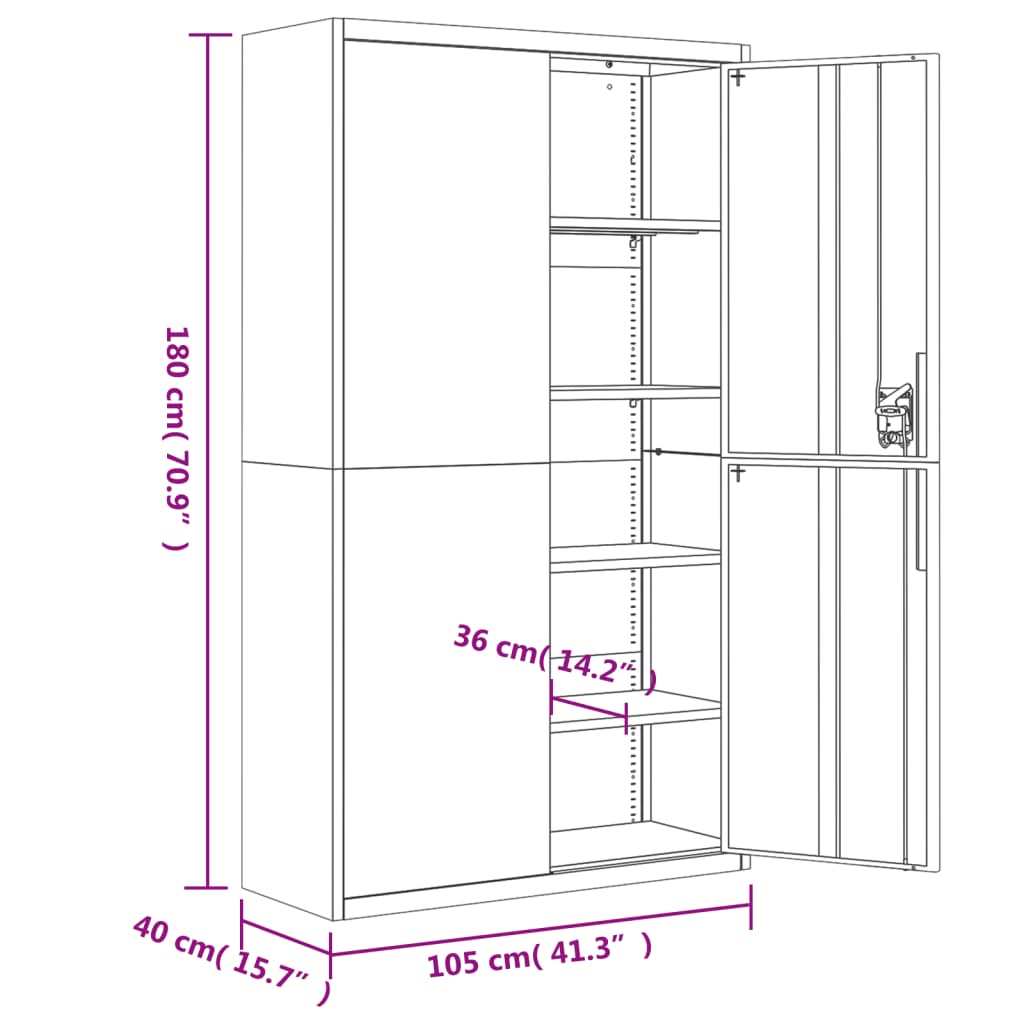 vidaXL File Cabinet Anthracite 105x40x180 cm Steel