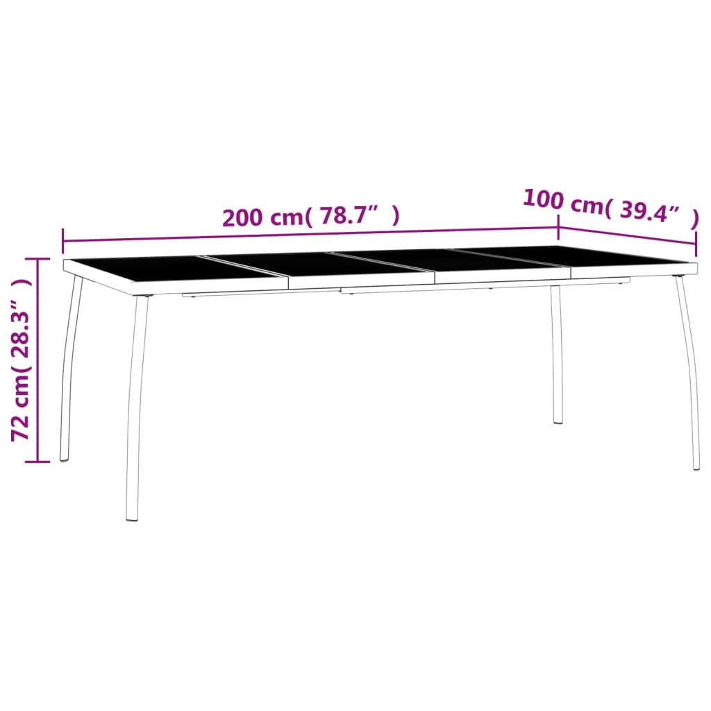 Garden Dining Set | Anthracite | Powder-Coated Steel | 200 x 100 x 72 cm