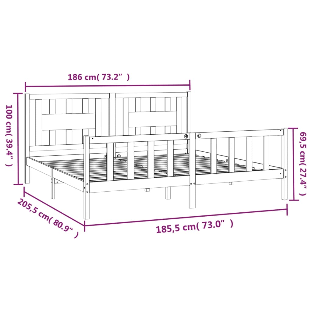 vidaXL Bed Frame without Mattress White Solid Wood Pine Super King Size