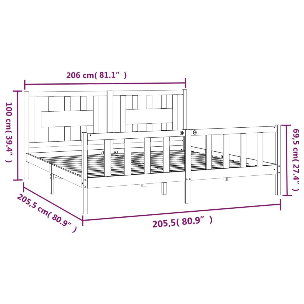Bed Frame without Mattress Grey Solid Wood Pine 200x200 cm