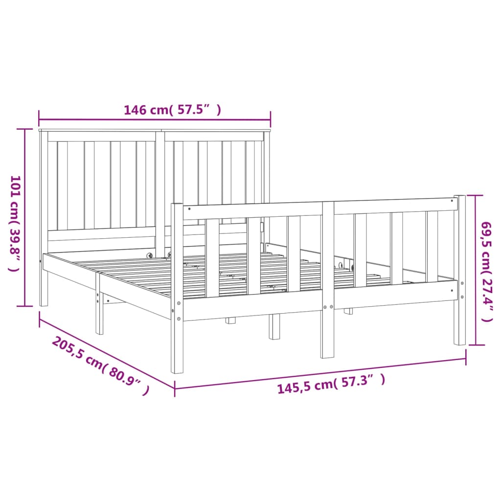 vidaXL Bed Frame without Mattress Black 140x200 cm Solid Wood Pine