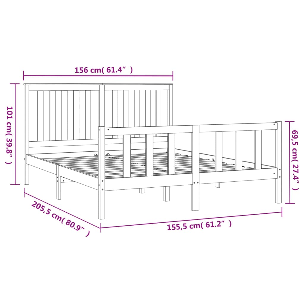 vidaXL Bed Frame without Mattress 150x200 cm King Size Solid Wood Pine King Size