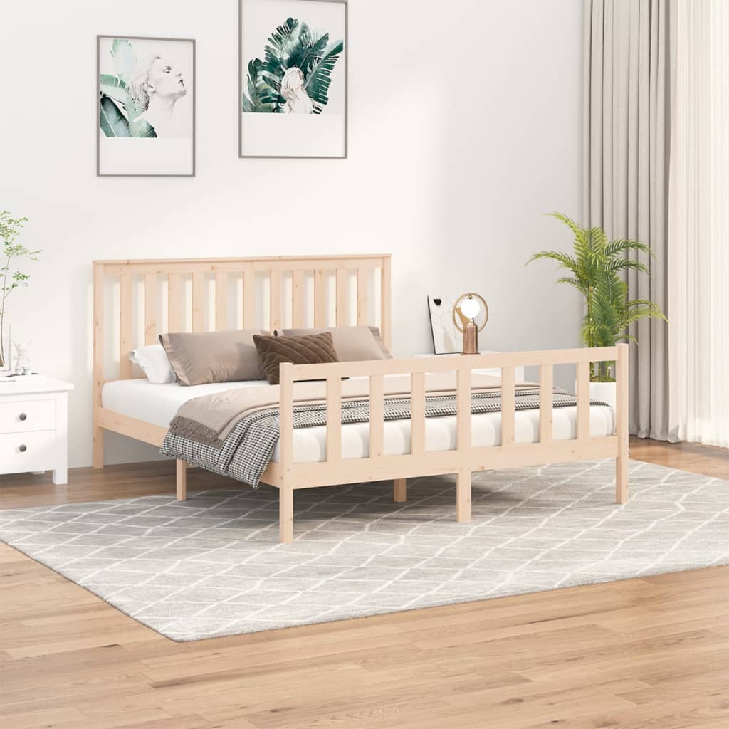 vidaXL Bed Frame without Mattress 150x200 cm King Size Solid Wood Pine King Size