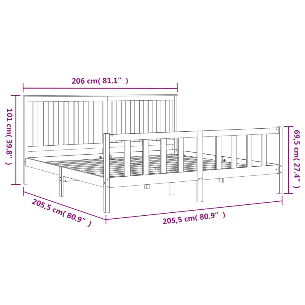 vidaXL Bed Frame without Mattress Honey Brown 200x200 cm Solid Wood Pine