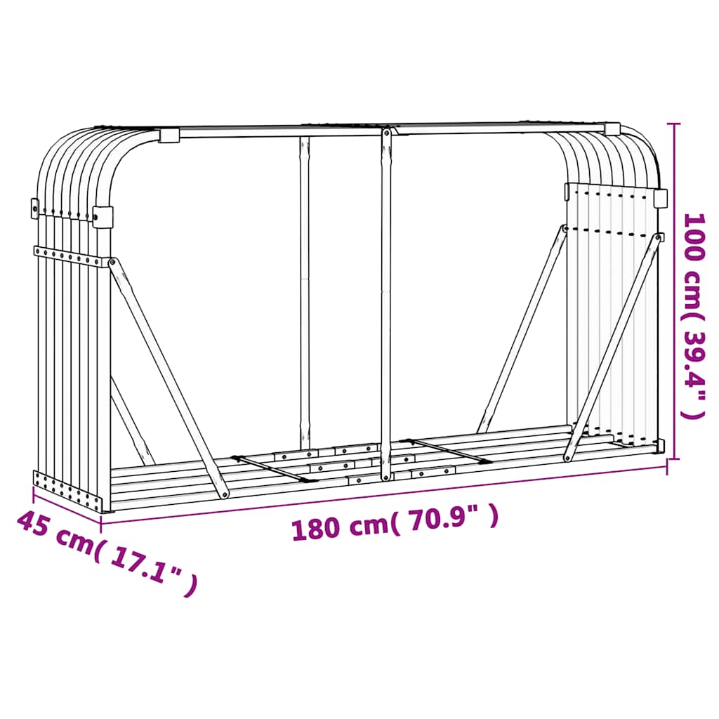 Log Holder Light Grey 180x45x100 cm Galvanised Steel