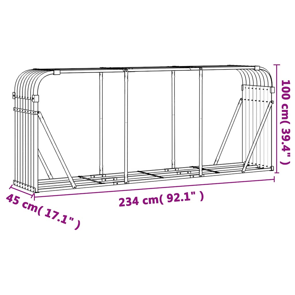 Log Holder Light Grey 234x45x100 cm Galvanised Steel