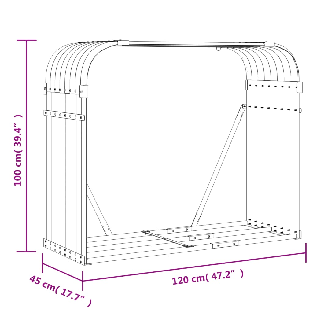 vidaXL Log Holder Brown 120x45x100 cm Galvanised Steel