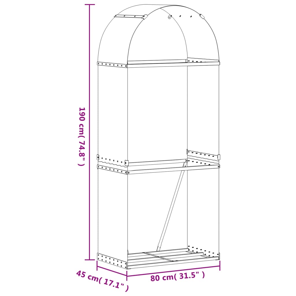 Log Holder Wood Look 80x45x190 cm Galvanised Steel