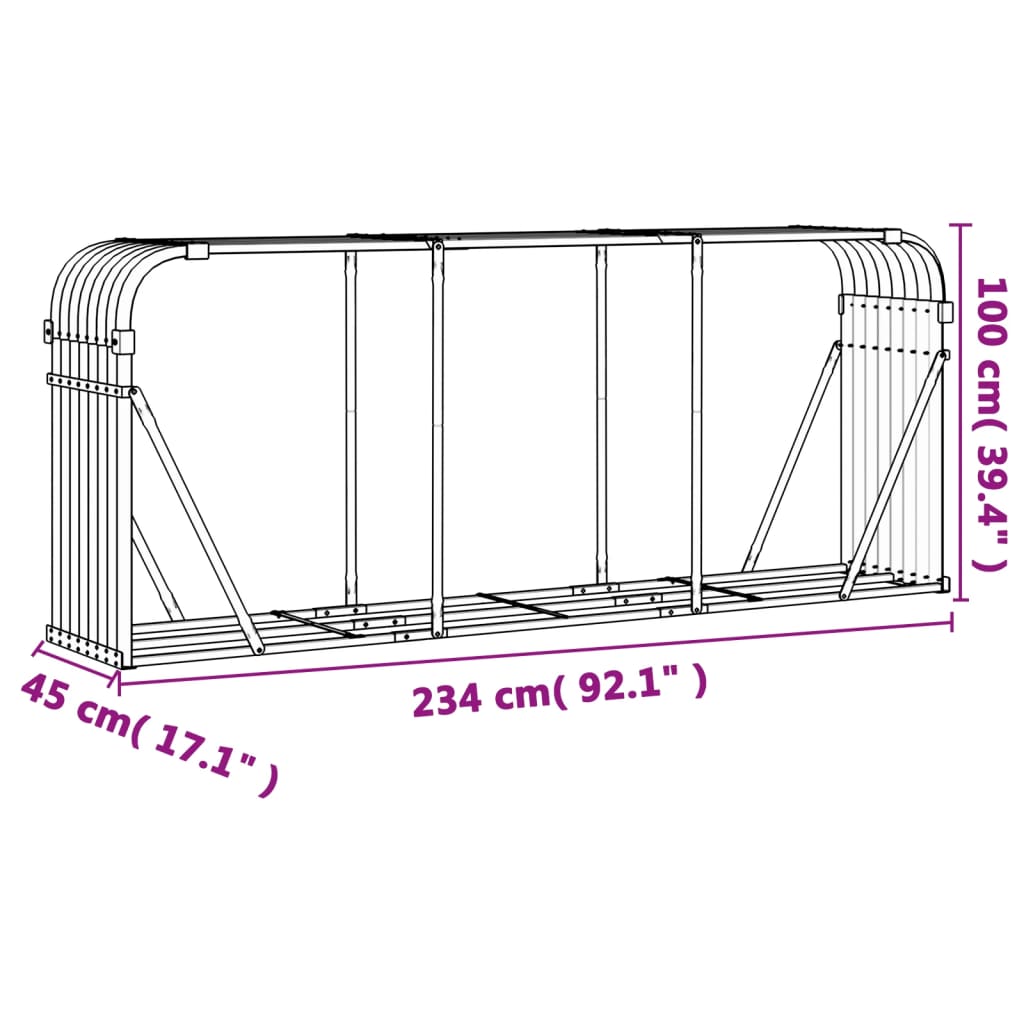 Log Holder Wood Look 234x45x100 cm Galvanised Steel