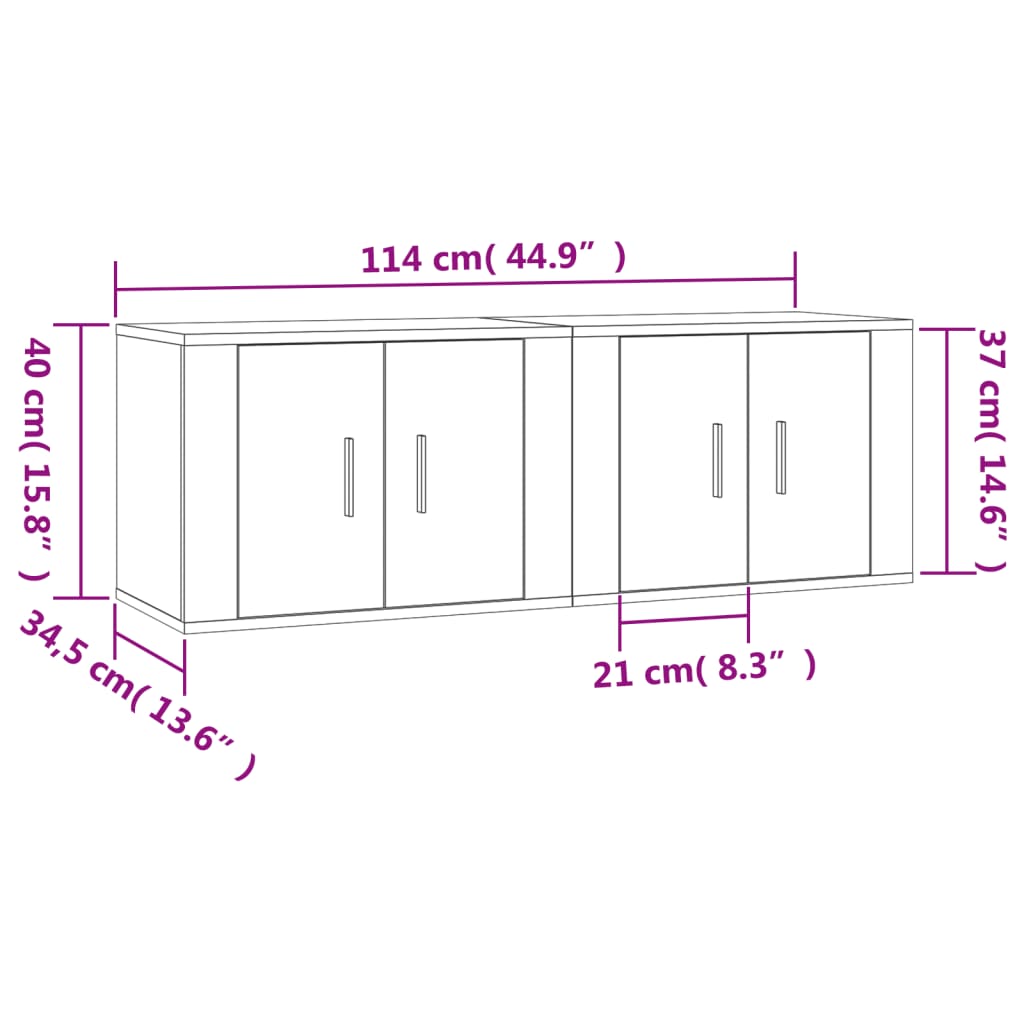 vidaXL Wall-mounted TV Cabinets 2 pcs Black 57x34.5x40 cm