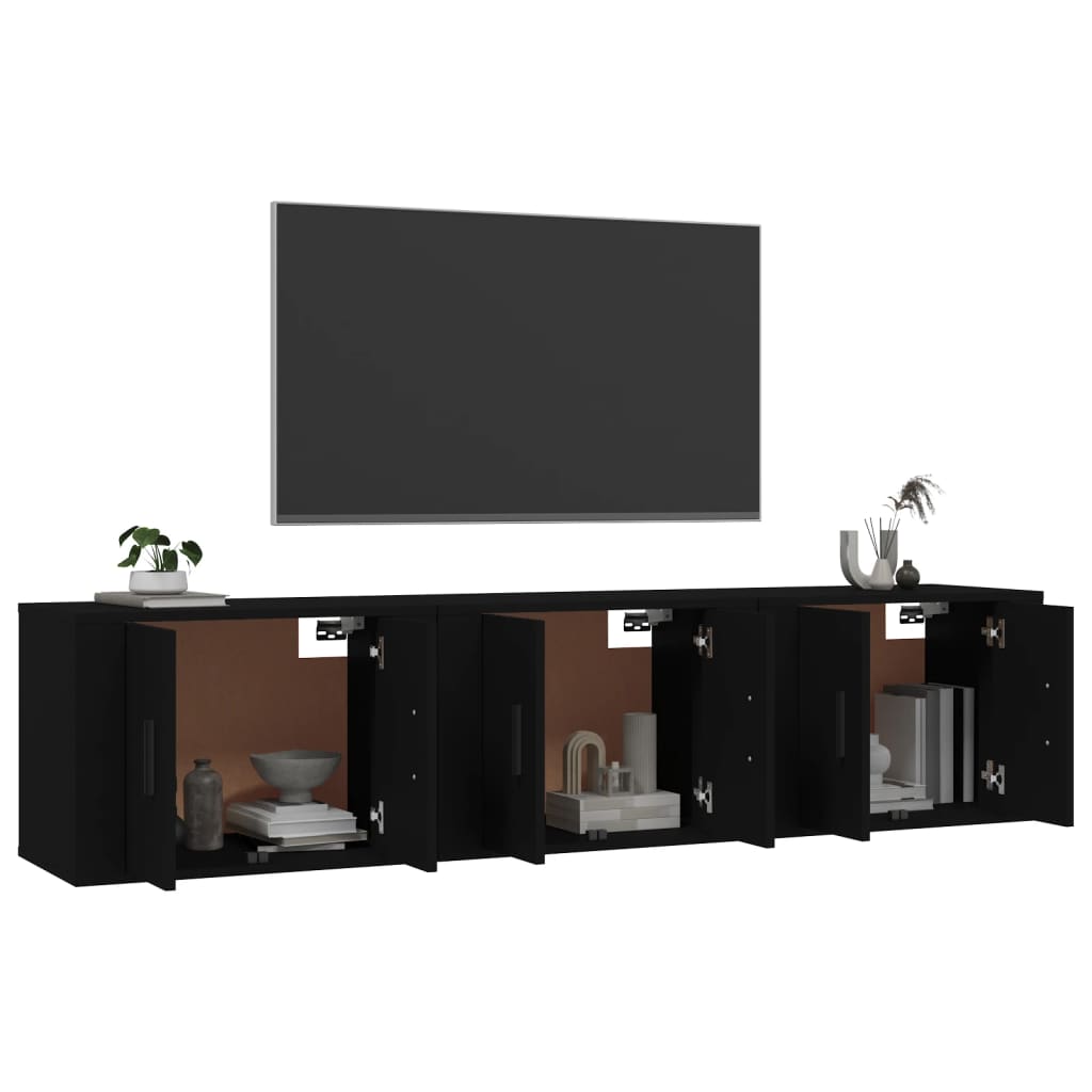 vidaXL Wall-mounted TV Cabinets 3 pcs Black 57x34.5x40 cm