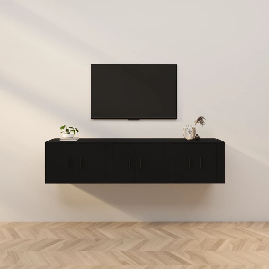 vidaXL Wall-mounted TV Cabinets 3 pcs Black 57x34.5x40 cm