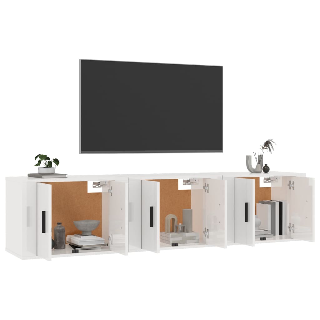 vidaXL Wall-mounted TV Cabinets 3 pcs High Gloss White 57x34.5x40 cm