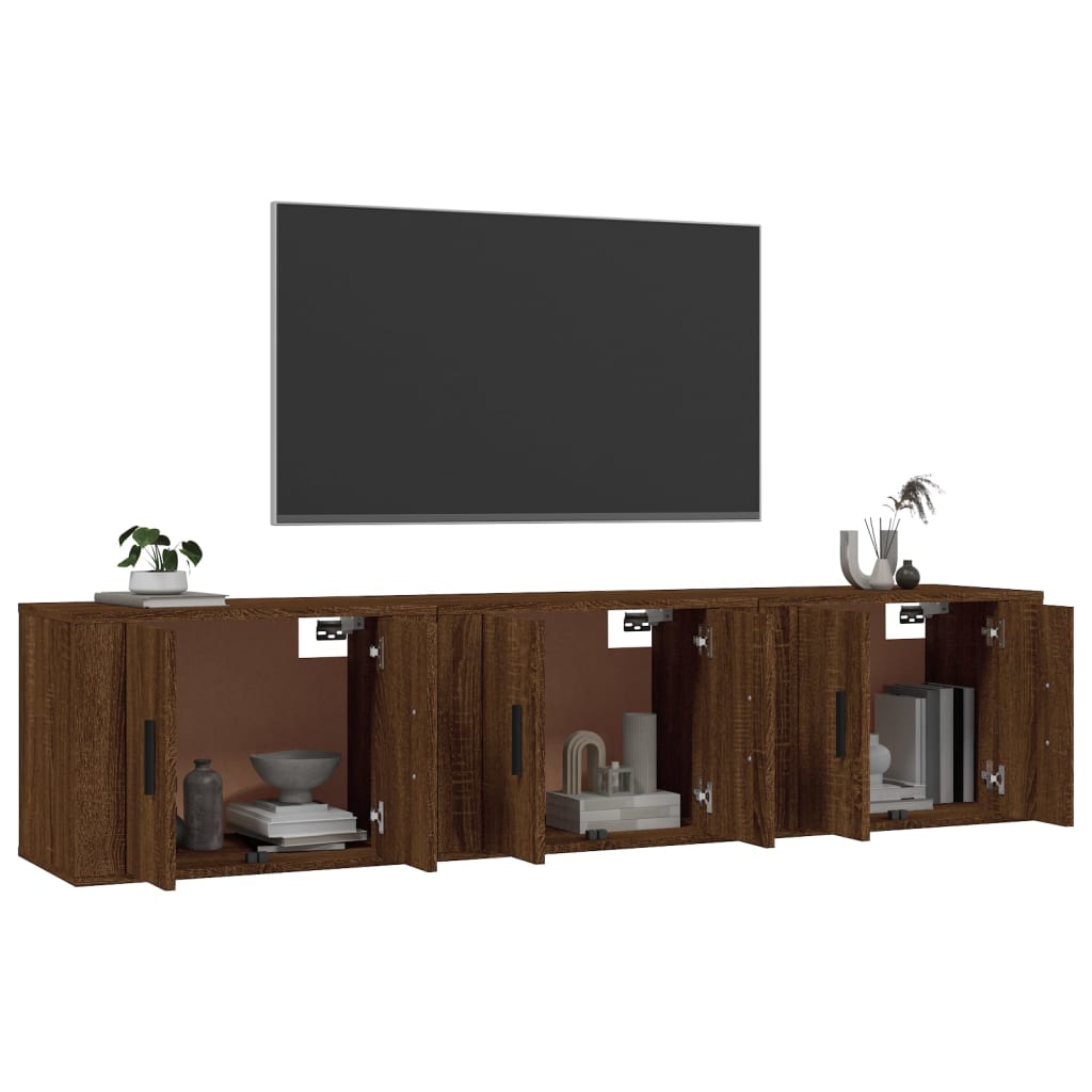 vidaXL Wall-mounted TV Cabinets 3 pcs Brown Oak 57x34.5x40 cm