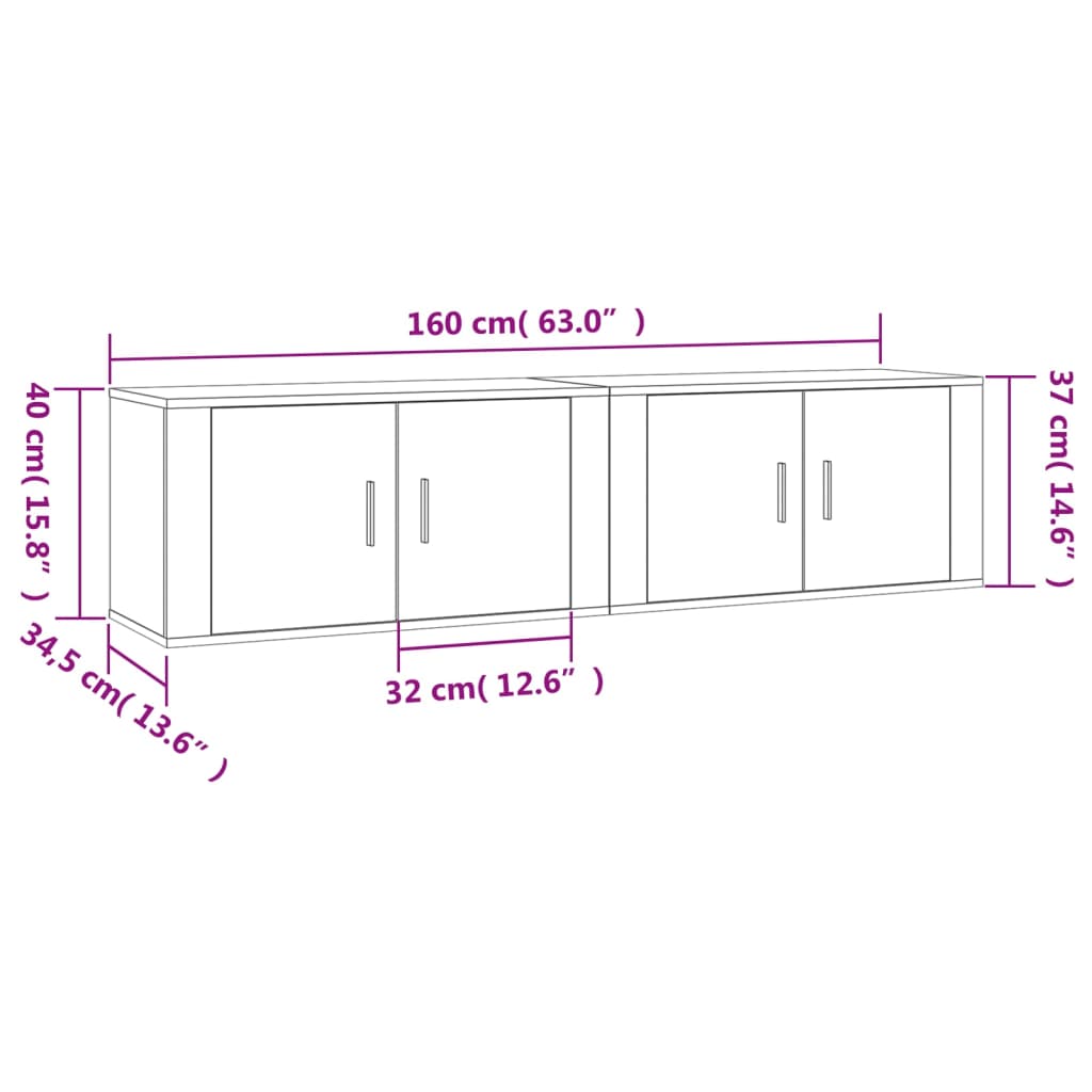 vidaXL Wall-mounted TV Cabinets 2 pcs Grey Sonoma 80x34.5x40 cm