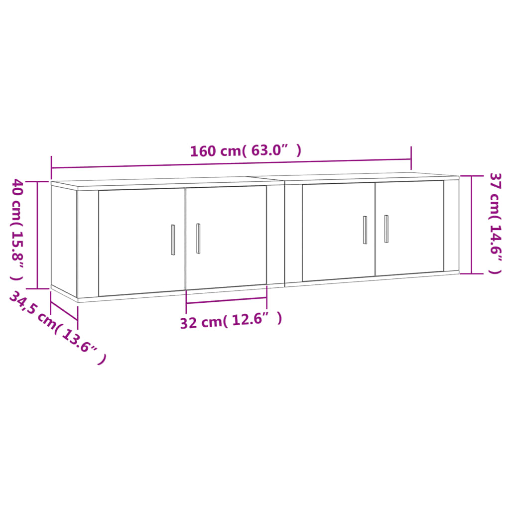 vidaXL Wall-mounted TV Cabinets 2 pcs Brown Oak 80x34.5x40 cm