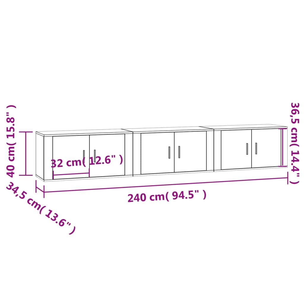 vidaXL Wall-mounted TV Cabinets 3 pcs High Gloss White 80x34.5x40 cm