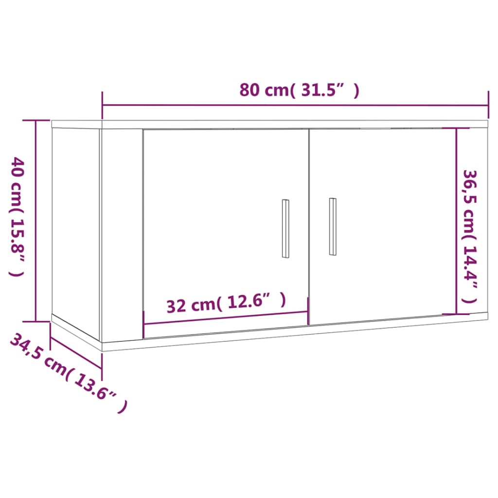 vidaXL Wall-mounted TV Cabinets 3 pcs High Gloss White 80x34.5x40 cm