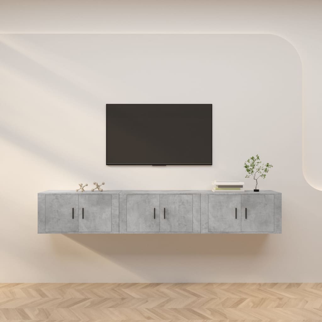 3 Piece Wall-mounted TV Cabinet Set Concrete Grey 80x34,5x40 cm