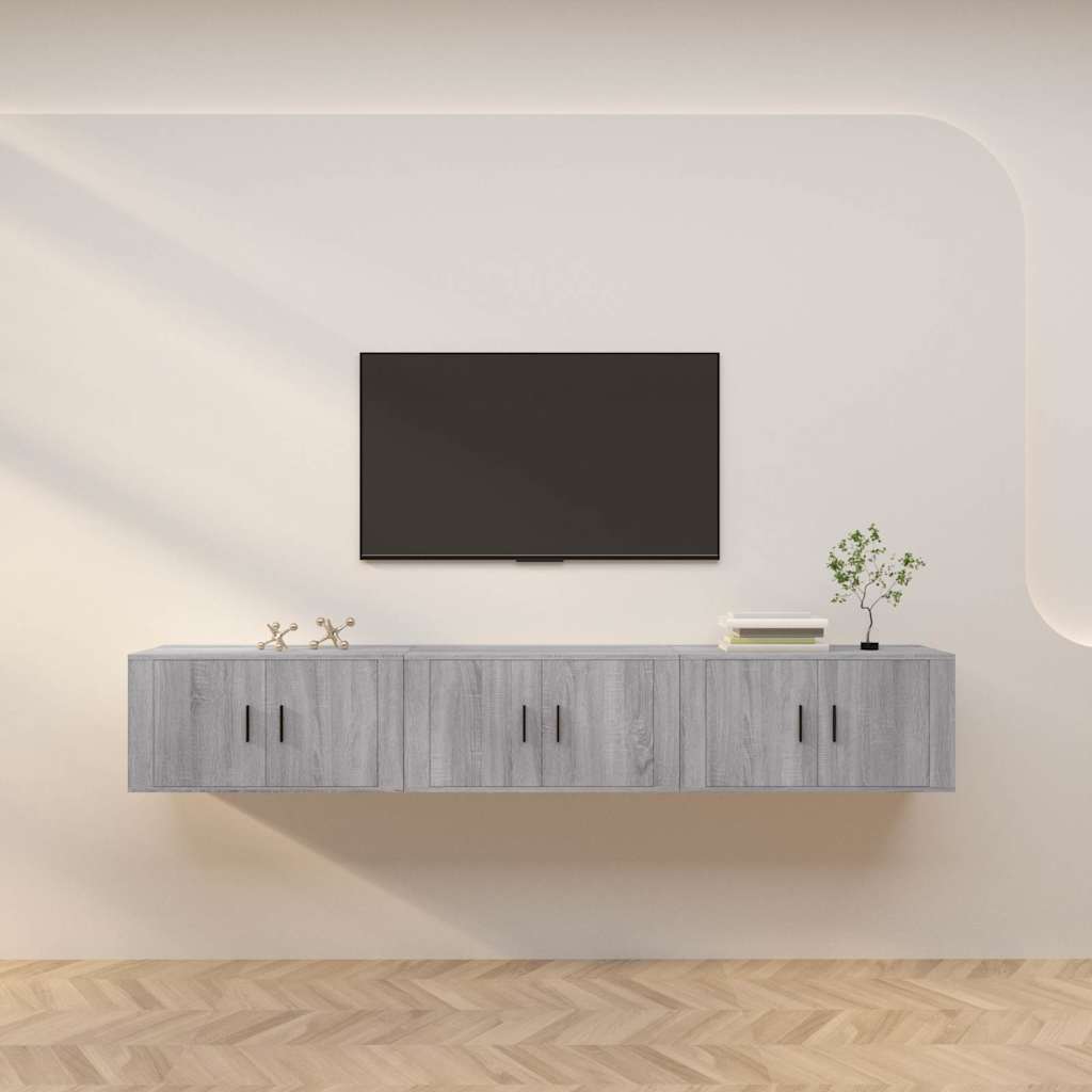 3 Piece Wall-mounted TV Cabinet Set Grey Sonoma 80x34,5x40 cm