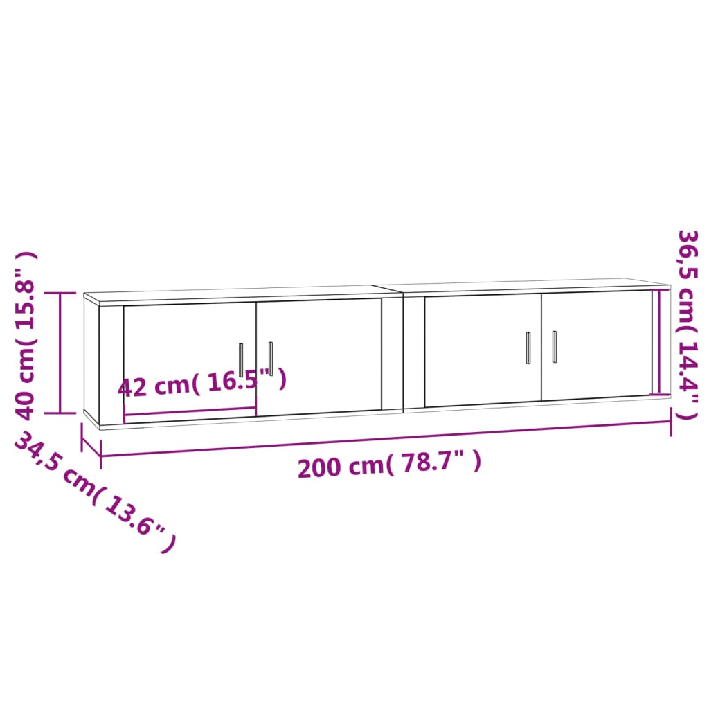 vidaXL Wall-mounted TV Cabinets 2 pcs High Gloss White 100x34.5x40 cm