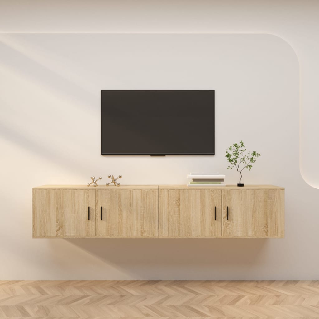 2 Piece Wall-mounted TV Cabinet Set Sonoma Oak 100x34,5x40 cm