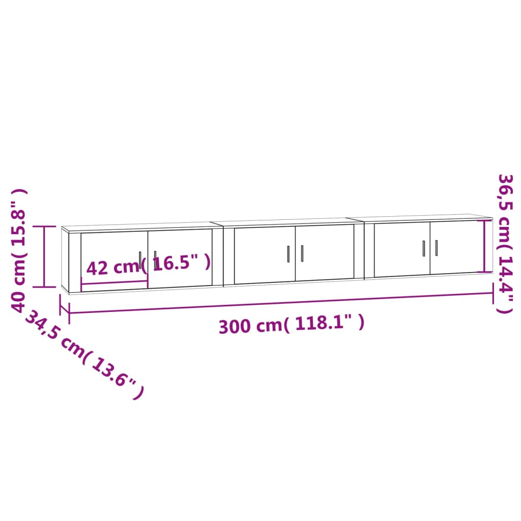 3 Piece Wall-mounted TV Cabinet Set Concrete Grey 100x34,5x40 cm