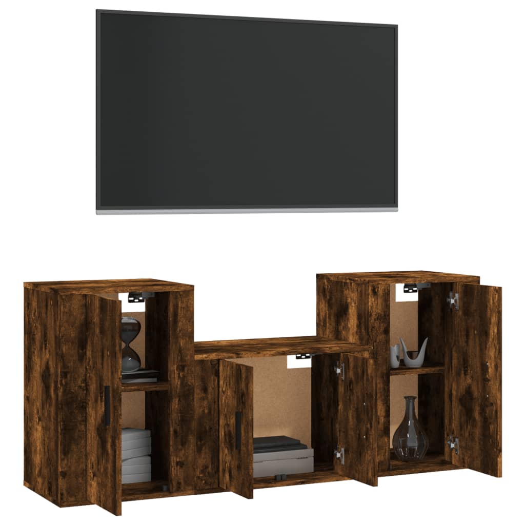 vidaXL 3 Piece TV Cabinet Set Smoked Oak Engineered Wood