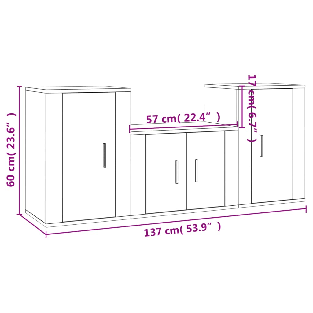 vidaXL 3 Piece TV Cabinet Set Smoked Oak Engineered Wood