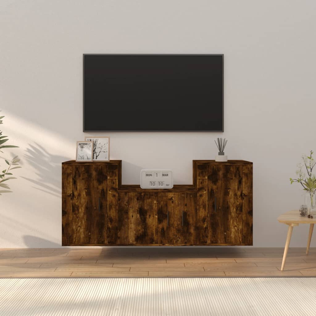 vidaXL 3 Piece TV Cabinet Set Smoked Oak Engineered Wood