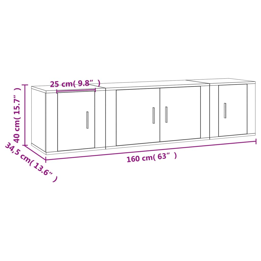 vidaXL 3 Piece TV Cabinet Set High Gloss White Engineered Wood