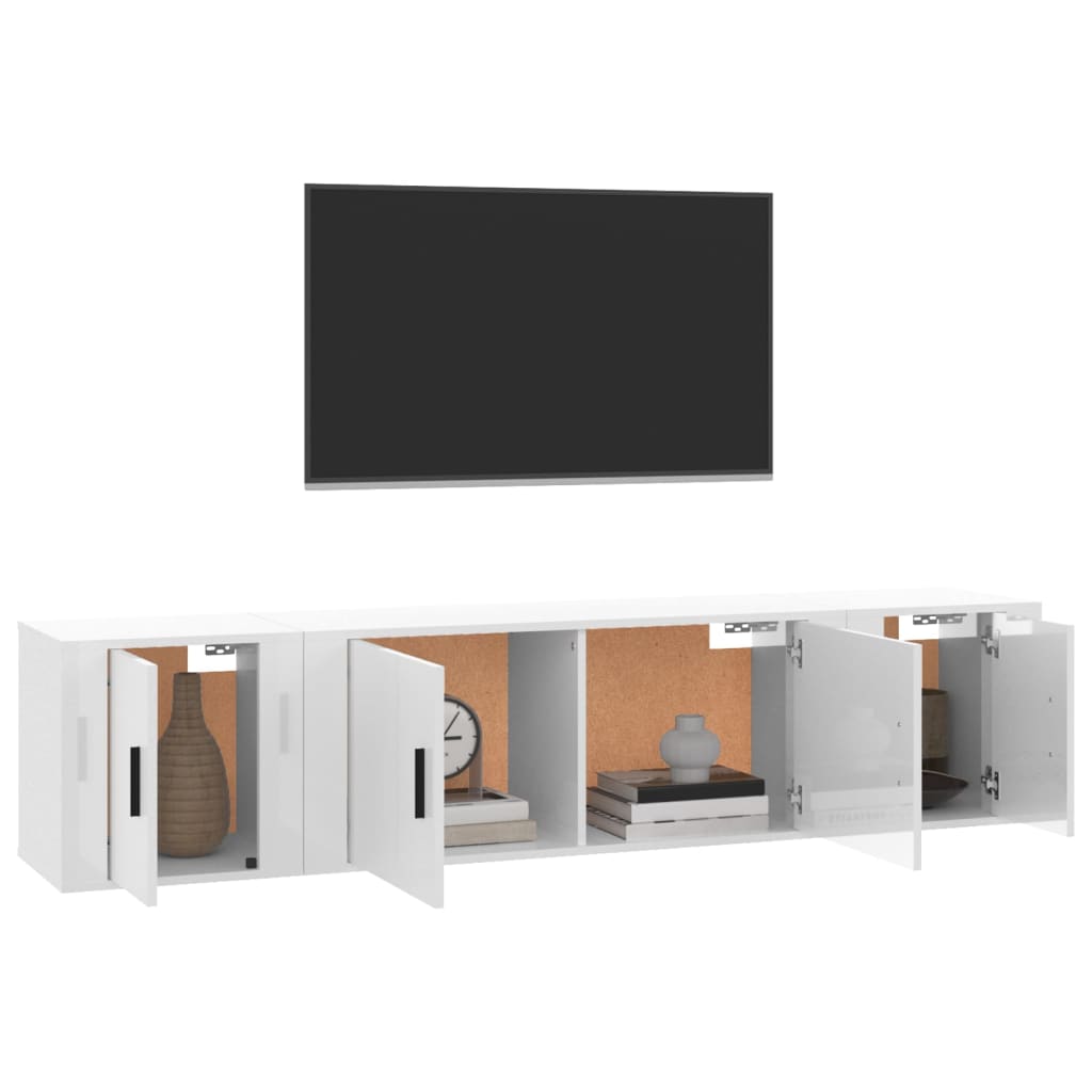 vidaXL 3 Piece TV Cabinet Set High Gloss White Engineered Wood