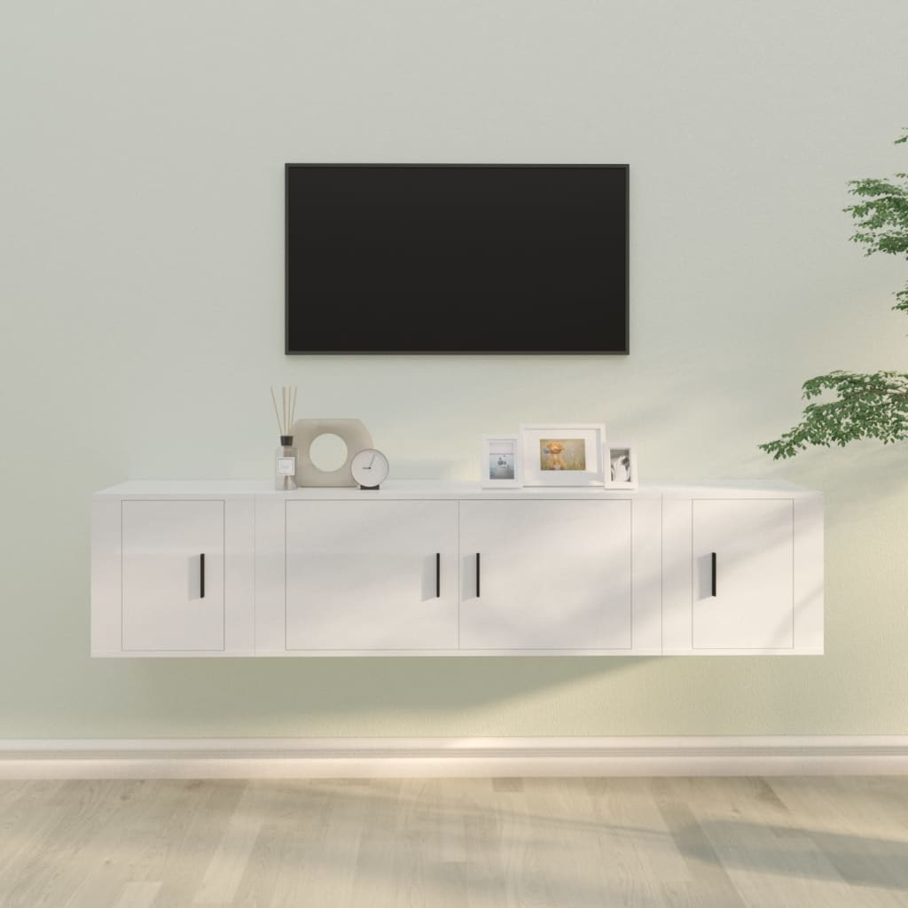 vidaXL 3 Piece TV Cabinet Set High Gloss White Engineered Wood